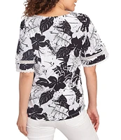 Ruby Rd. Knit Tropical Paradise Print Crew Neck Short Sleeve Top