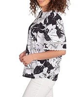 Ruby Rd. Knit Tropical Paradise Print Crew Neck Short Sleeve Top