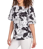 Ruby Rd. Knit Tropical Paradise Print Crew Neck Short Sleeve Top