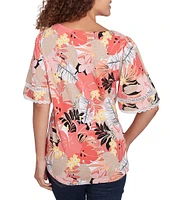 Ruby Rd. Knit Tropical Paradise Print Crew Neck Short Sleeve Top