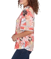 Ruby Rd. Knit Tropical Paradise Print Crew Neck Short Sleeve Top