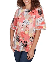 Ruby Rd. Knit Tropical Paradise Print Crew Neck Short Sleeve Top
