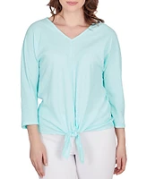 Ruby Rd. Knit V-Neck 3/4 Sleeve Tie Top