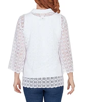 Ruby Rd. Lace Point Collar 3/4 Sleeve Scallop Edge Button-Front Shirt