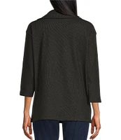 Ruby Rd. Luxe Rib Knit Split Cowl Neck 3/4 Sleeve Pullover Sweater