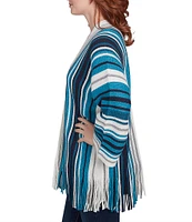 Ruby Rd. Metallic Striped Long Sleeve Fringed Hem Open-Front Car Sweater