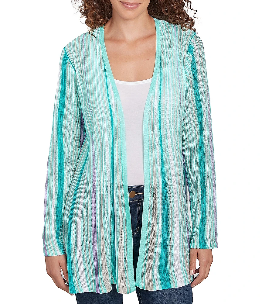 Ruby Rd. Multicolor Stripe Long Sleeve Open-Front Cardigan