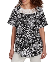 Ruby Rd. Paisley Lace Scoop Neck Short Sleeve Top