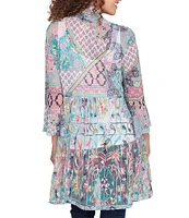 Ruby Rd. Paisley Patchwork Embroidered 3/4 Sleeve Open-Front Flowy Cardigan