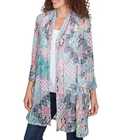 Ruby Rd. Paisley Patchwork Embroidered 3/4 Sleeve Open-Front Flowy Cardigan