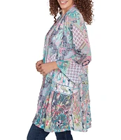 Ruby Rd. Paisley Patchwork Embroidered 3/4 Sleeve Open-Front Flowy Cardigan