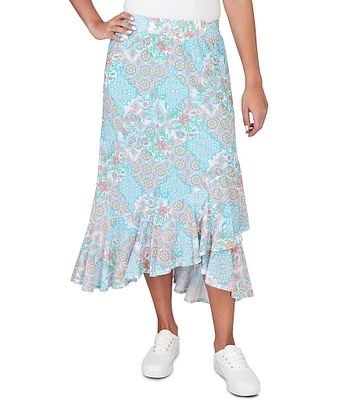 Ruby Rd. Paisley Tile Print Ruffle Hem Pull-On Skirt