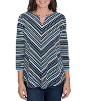 Ruby Rd. Pebble Stripe Keyhole Neck 3/4 Sleeve Top