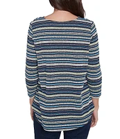 Ruby Rd. Pebble Stripe Keyhole Neck 3/4 Sleeve Top