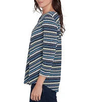 Ruby Rd. Pebble Stripe Keyhole Neck 3/4 Sleeve Top