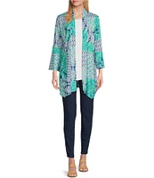 Ruby Rd. Petite Size Bali Patchwork Print Shawl Collar Long Sleeve Open-Front Cardigan