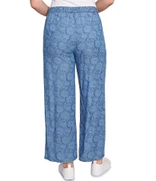 Ruby Rd. Petite Size Contrast Floral Border Print Wide Leg Pull-On Ankle Pants