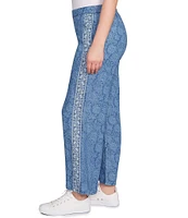 Ruby Rd. Petite Size Contrast Floral Border Print Wide Leg Pull-On Ankle Pants