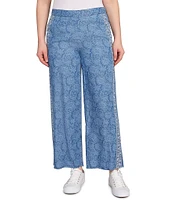 Ruby Rd. Petite Size Contrast Floral Border Print Wide Leg Pull-On Ankle Pants