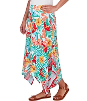 Ruby Rd. Petite Size Crepe Knit Tropical Geo Print Elastic Waist Sharkbite Hem Pull-On A-Line Midi Skirt