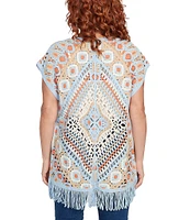 Ruby Rd. Petite Size Crochet Geometric Cap Sleeve Open-Front Cardigan
