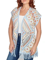 Ruby Rd. Petite Size Crochet Geometric Cap Sleeve Open-Front Cardigan