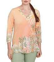 Ruby Rd. Petite Size Embellished V-Neck 3/4 Sleeve Knit Top