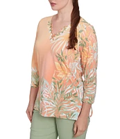 Ruby Rd. Petite Size Embellished V-Neck 3/4 Sleeve Knit Top