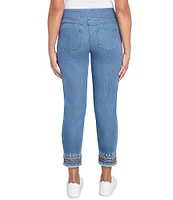 Ruby Rd. Petite Size Embroidered Hem Pull-On Ankle Jeans