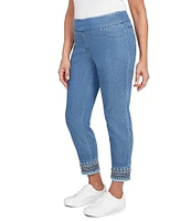 Ruby Rd. Petite Size Embroidered Hem Pull-On Ankle Jeans