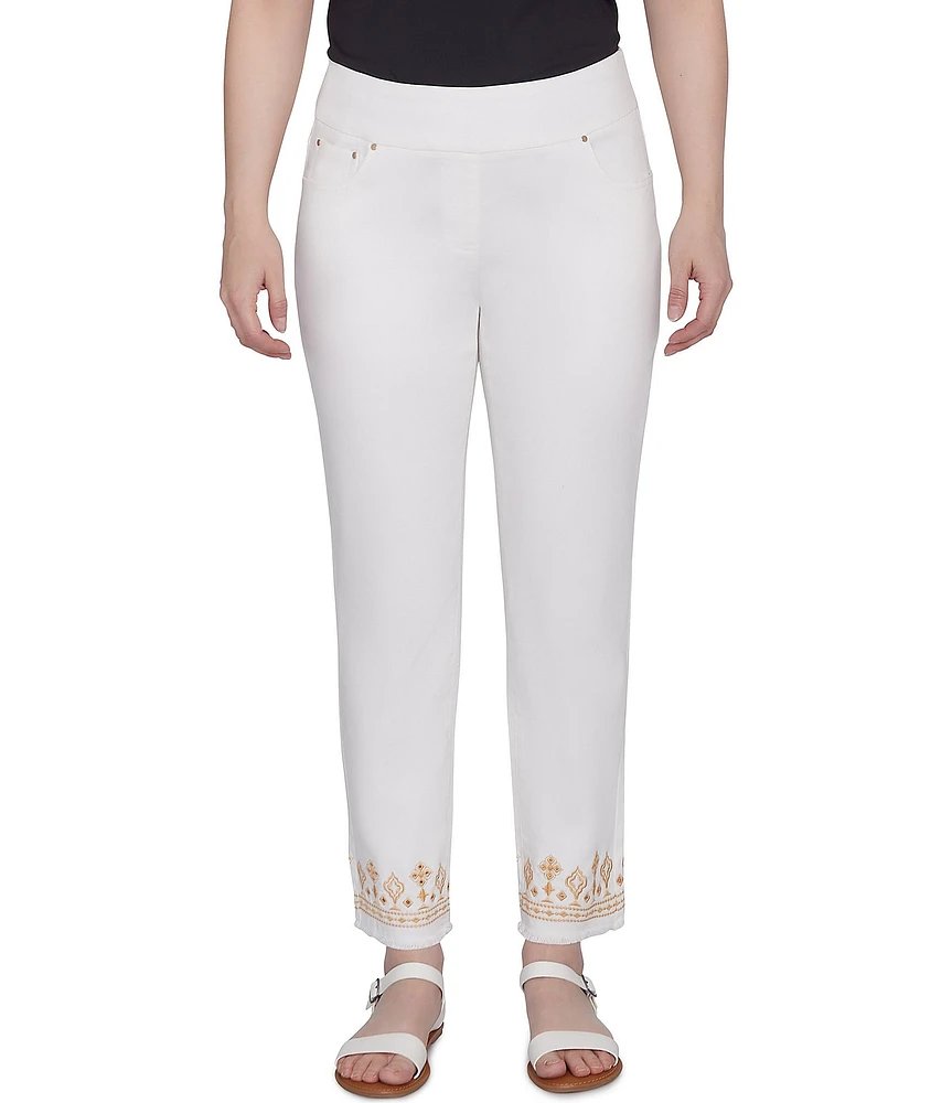 Ruby Rd. Petite Size Embroidered Hem Pull-On Ankle Pants