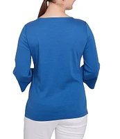 Ruby Rd. Petite Size Embroidered Knit Square Neck 3/4 Sleeve Top