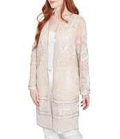 Ruby Rd. Petite Size Embroidered Mesh Round Neck Long Sleeve Jacket