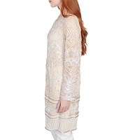 Ruby Rd. Petite Size Embroidered Mesh Round Neck Long Sleeve Jacket