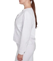 Ruby Rd. Petite Size Embroidered Round Neck Long Sleeve Button-Front Denim Jacket