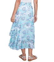 Ruby Rd. Petite Size Floral Mesh Asymmetrical Ruffle Hem Pull-On Skirt
