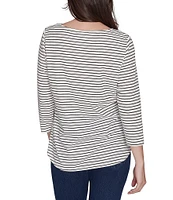 Ruby Rd. Petite Size Holiday Stripe Knit Boat Neck 3/4 Sleeve Top