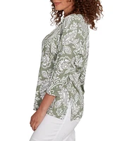 Ruby Rd. Petite Size Jacobean Print Scoop Neck 3/4 Sleeve Top