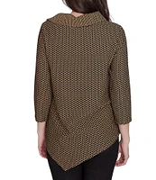 Ruby Rd. Petite Size Herringbone Jacquard Knit Cowl Neck 3/4 Sleeve Asymmetric Hem Top