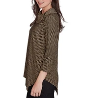 Ruby Rd. Petite Size Herringbone Jacquard Knit Cowl Neck 3/4 Sleeve Asymmetric Hem Top