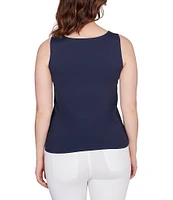 Ruby Rd. Petite Size Knit Embellished Notch V-Neck Sleeveless Tank