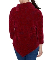 Ruby Rd. Petite Size Knit Faux Fois Bois Print Split Cowl Neck 3/4 Sleeve Asymmetric Hem Sweater