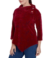 Ruby Rd. Petite Size Knit Faux Fois Bois Print Split Cowl Neck 3/4 Sleeve Asymmetric Hem Sweater