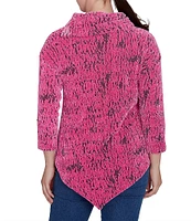 Ruby Rd. Petite Size Knit Faux Fois Bois Print Split Cowl Neck 3/4 Sleeve Asymmetric Hem Sweater