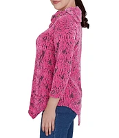 Ruby Rd. Petite Size Knit Faux Fois Bois Print Split Cowl Neck 3/4 Sleeve Asymmetric Hem Sweater