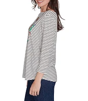 Ruby Rd. Petite Size Knit Nutcracker Stripe Boat Neck 3/4 Sleeve Top