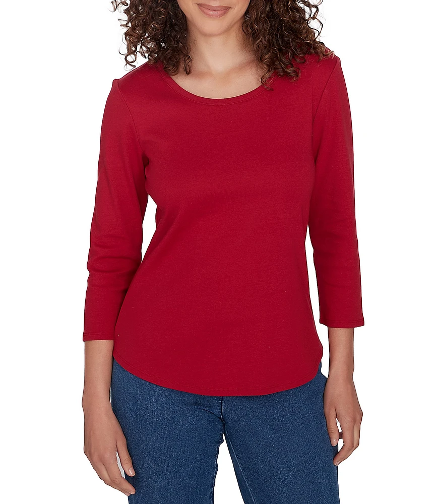 Ruby Rd. Petite Size Knit Scoop Neck 3/4 Sleeve Tee Top