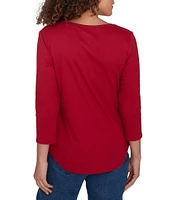 Ruby Rd. Petite Size Knit Scoop Neck 3/4 Sleeve Tee Top