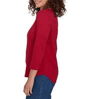 Ruby Rd. Petite Size Knit Scoop Neck 3/4 Sleeve Tee Top