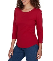 Ruby Rd. Petite Size Knit Scoop Neck 3/4 Sleeve Tee Top